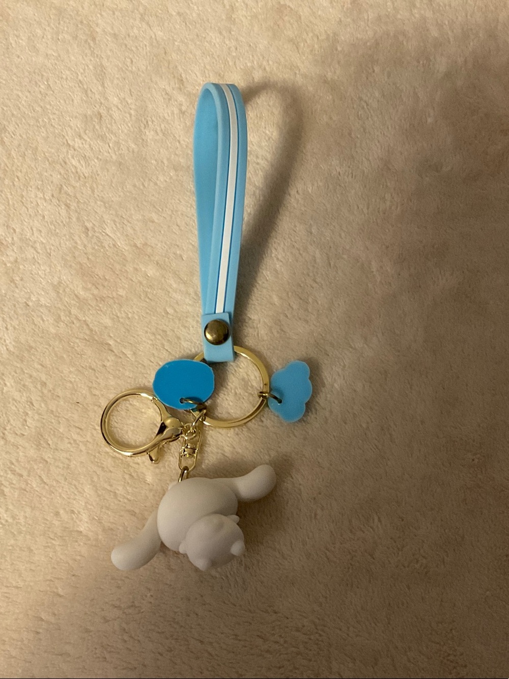 Blue Silicone Wristlet Keychain with White Character Charm - Picture 2 of 2